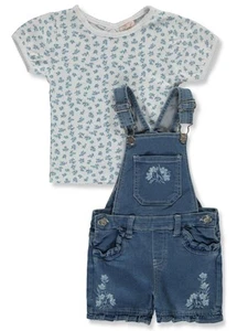 Real Love Girls' 2-Piece Shortalls Set Outfit Color: denim blue Size: 4 - Picture 1 of 1
