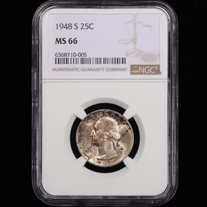1948-S Washington Quarter 25c - NGC GRADED MS66 - Fantastic Toning! - Picture 1 of 4