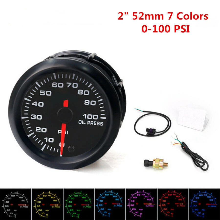 2" 52mm Universal Car Oil Pressure Gauge 7 Colors LED PSI Oil Press Meter Sensor - Image 1 of 4
