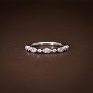 Round and Marquise Cut Lab Grown Diamond Eternity Band Ring in 18k Gold - Picture 1 of 7