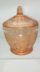 Vintage Art Deco Pink Depression Glass Lidded Jar - Picture 1 of 9