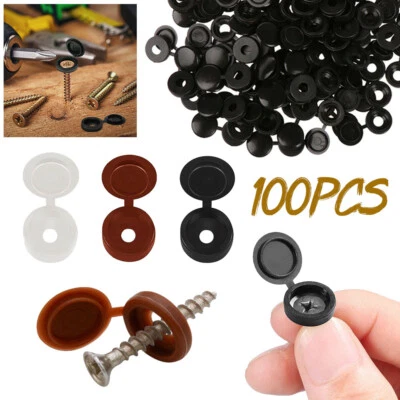 100 PACK WHITE BLACK PLASTIC FOLD OVER HINGED SCREW COVER CAPS NEW