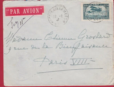 Morocco Maroc 50c Green Casablance Air Mail Postal Cover to Paris France  - Image 1 of 2