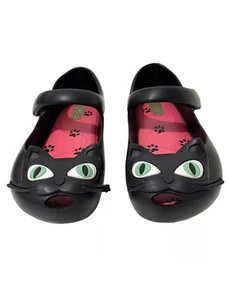 Mini Melissa Black Cat Mary Jane Shoes Size 7 EUC - Picture 1 of 3