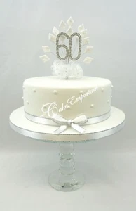 DIAMOND 60th WEDDING ANNIVERSARY BIRTHDAY CAKE TOPPER DIAMONDS WITH RIBBON SET - Picture 1 of 3