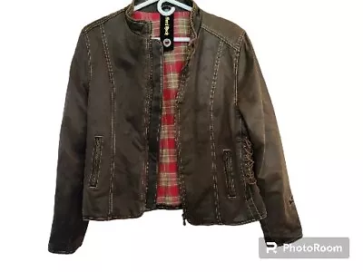 Women’s Hard Rock Cafe Baltimore Brown Motorcycle Tied Sides Jacket Size L - Image 1 of 4
