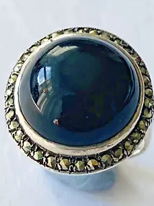 stunning vintage ring silver 925 sterling large onyx marcasites - Picture 1 of 13