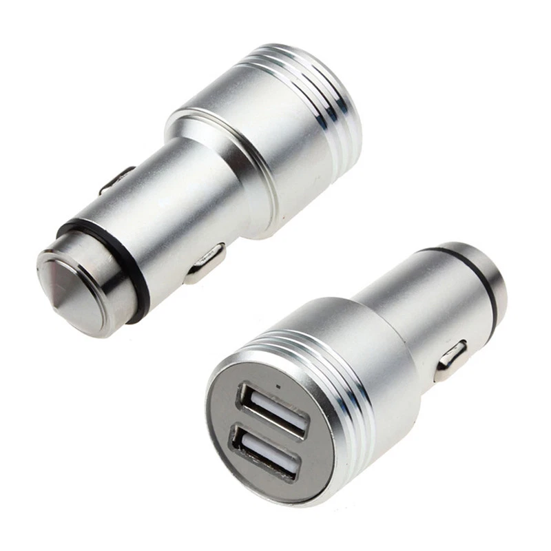 Emergency Safety Hammer Stainless Steel Dual Ports USB Car Charger Adapter Plug - Image 1 of 4