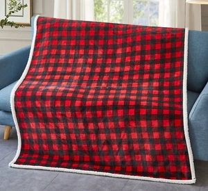 BÚFALO ROJO FRANELA SHERPA 50x60 LANZAMIENTO DE COLCHA: MANTA DE PIEL A CUADROS NEGROS - Imagen 1 de 3