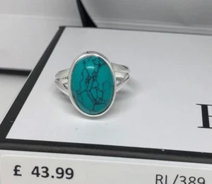 925 Sterling Silver Turquoise Cabochon Oval Gemstone Ring RRP £43.99 Gift Boxed - Picture 1 of 9