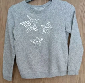 H&M Grey Sweatshirt Diamante Sparkly Stars Girls 8-10 Years - Picture 1 of 4