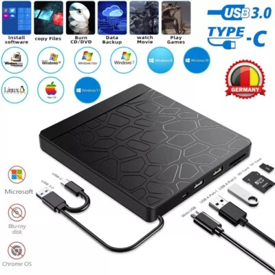 SUNTOLL Unità CD DVD-RW esterna USB 3.0 + masterizzatore Type C per PC MAC laptop Windows