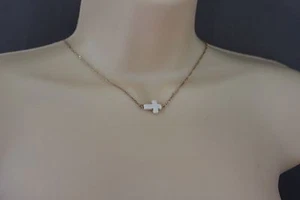 Women Fashion Jewelry Necklace Gold Metal Chain Cross Pendant Christ Off White - Picture 1 of 10