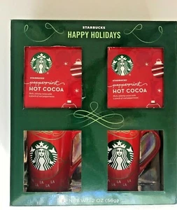 STARBUCKS Christmas Set TWO Mugs Cocoa Red Fa La La La Coffee Cups NEW NIB  - Picture 1 of 4