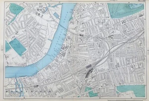 LONDON - WANDSWORTH, BATTERSEA, CLAPHAM - Original Antique Map, Bacon 1909. - Picture 1 of 4
