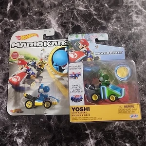 Hot Wheels Mario Kart Light-Blue Yoshi + Super Mario Coin Racers Yoshi New - Picture 1 of 8