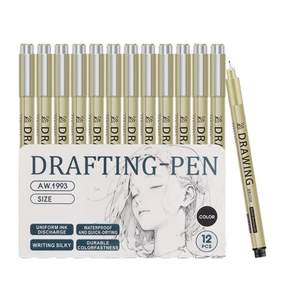 Fine Liner Pens 12 Pieces Waterproof Ink Multiliner Pens Waterproof Drawing - image 1 of 4