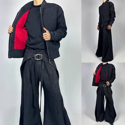 Casual Men Black Red Jacket Retro Design Long Sleeve Light Outerwear Coat - Image 1 of 4