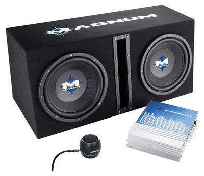 Subwoofers MTX Magnum MB210SP 800w duplo 10” + subcaixa ventilada + amplificador + alto-falante Bluetooth - Imagem 1 de 4
