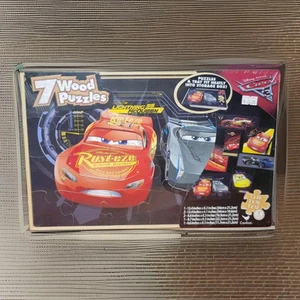 NUEVO Disney Pixar Cars 7 Seven Wooden Puzzle in Storage Box Movie Cars - Picture 1 of 6