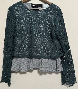 Top Anthropologie Maeve Gabriella Guinga y Encaje Verde Negro Talla XL - Imagen 1 de 10