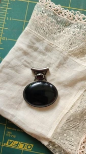 Vintage 925 Sterling Silber Granat schwarzer Onyx riesiger Anhänger Halskette - Bild 1 von 14