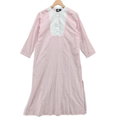 Madison Mathews Maxi Shirt Dress Pink Seersucker Striped Long Sleeve Cotton Sz M - Image 1 of 4