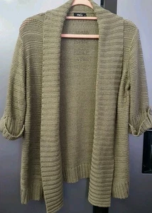 M&Co Khaki Kragen Cardigan Gr. M 3/4 Arm Offen Strick Oberteil Pullover Pulli Boho - Bild 1 von 13