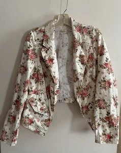 Rewind Flowered Light Denim Spring Jacket L Teen Size - Picture 1 of 15