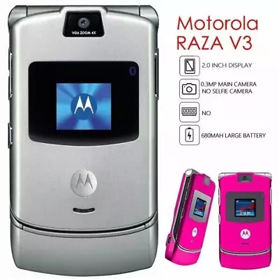 Unlocked Motorola RAZR V3 Unlocked Flip GSM Bluetooth MP4 video Mobile Phone - Image 1 of 4