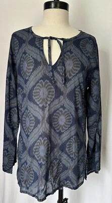 Fresh Produce Navy Sheer Print Cotton Top Tee Shirt Blouse Vneck Womens XS/SM - Image 1 of 4