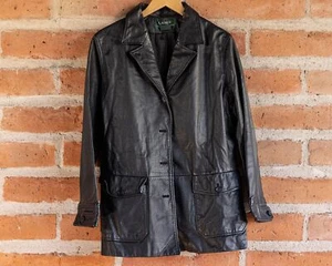 Vintage 90s Y2K Rachel Green Ralph Lauren Leather Blazer Coat Jacket - Picture 1 of 5