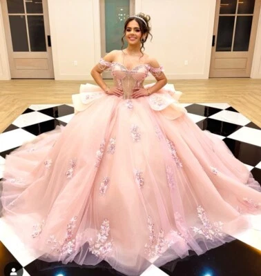 Розовые платья Quinceanera вечеринки сладкий 15 16 Vestidos De XV Años пенс бальные платья - Изображение 1 из 4