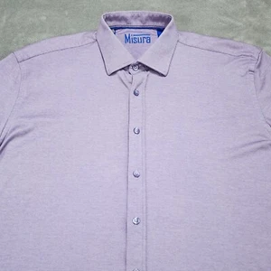 Misura Shirt Mens Extra Large Purple Solid Chambray Short Sleeve Button Up - Picture 1 of 11