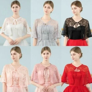 Women Lace Shrug Bolero Cape Bridal Cover Lace Up Wrap Tippet Wedding Accessory - Picture 1 of 17