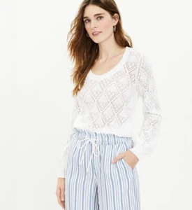 Maglione collo scoop Bobble Pointelle LOFT NUOVO CON ETICHETTE - Bianco - Taglia Medium - Foto 1 di 1