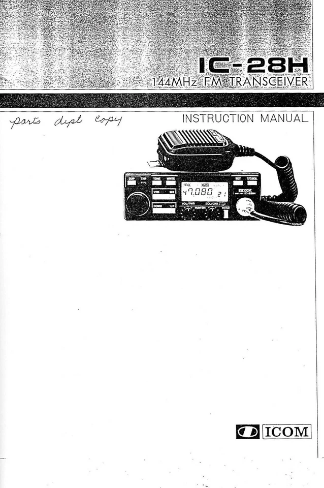 ICOM HAM RADIO MANUAL PHOTOCOPY for IC-28H MOBILE 2M TRANSCEIVER FM/VHF 144 MHZ - Image 1 of 2