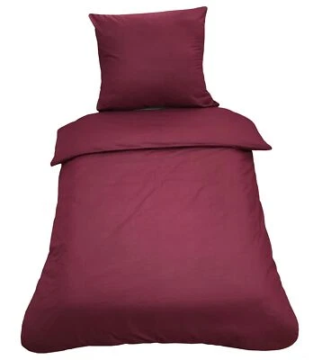 2 teilige Uni Bettwäsche 135 x 200 cm bordeaux Einfarbig Renforce Baumwolle  - Bild 1 von 4
