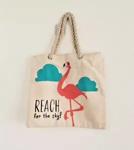 Reach For The Sky Flamingo Canvas Beach - Shopping Rope Handle Tote Bag NWT - Picture 1 of 2