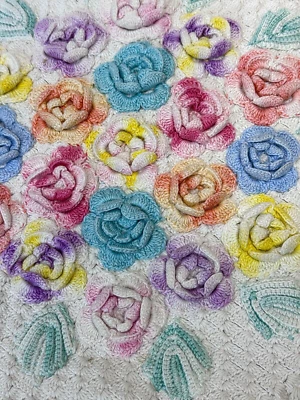 Capa de assento de vaso sanitário de crochê manual vintage 3D colorida rosa maricas floral núcleo de casa de campo - Imagem 1 de 4