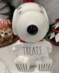 Grand bidon porcelaine Rae Dunn Peanuts figurine Snoopy TREATS NEUF RARE sans étiquette - Photo 1/6