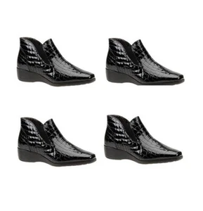 MEPHISTO CEREN BLACK PATENT LEATHER FAUX CROC WEDGE BOOTIES $398 US SIZE 9 $398 - Picture 1 of 7