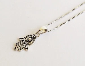 Collar Colgante Cabalá Judío Plata de Ley 925 Mal de Ojo Hamsa - Imagen 1 de 4
