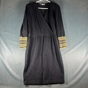 St John Evening Marie Gray Women Wrap Dress Size 6 Black Surplice Neck Pullover - Picture 1 of 10