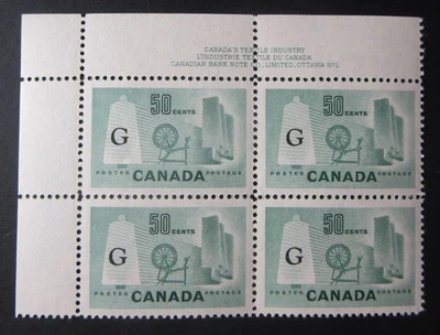 CANADA STAMPS MINT  #038 1961-62 "TEXTILE INDUSTRY G OVERPRINT" FLYING G PB#1 Foto 1 de 2
