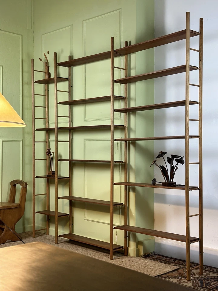 Bespoke Mid Century Modular Beech & Teak Shelving System Bookcase Shelf Ladderax - Image 1 of 4