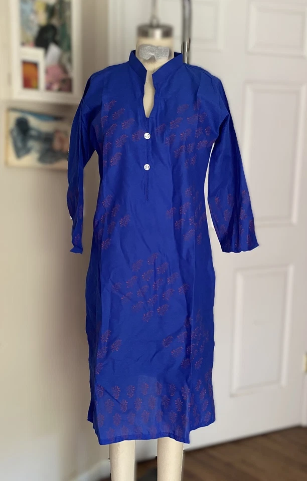 SHRISHTI Indian BLUE Red Paisley Bohemian Kurta KAFTAN Tunic *X-LARGE* B109 - Image 1 of 4