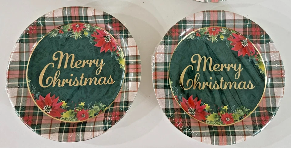 NUEVO LOTE DE 24 PLATOS DE PAPEL DE 9 PULGADAS A CUADROS DE NAVIDAD CELEBRÁNDOLO NAVIDAD Foto 1 de 1