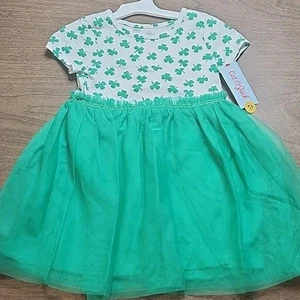 Cat & Jack Shamrock Dressm Green and White, 4T Girls, New - Picture 1 of 5