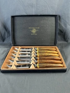 vintage set of Sheffield stainless steel steak knives with faux stag horn handle - Picture 1 of 9